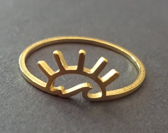 Stainless Steel Gold Sunset Ring, Sun & Ocean Wave Design, Sizes 7-11, Minimalist Ocean Wave Ring, Summer Sun Beach Lover Ring