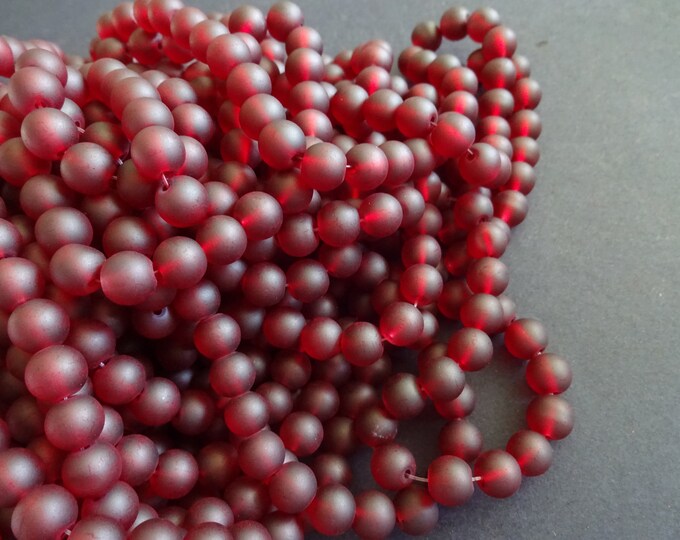 8mm Dark Red Frosted Glass Ball Bead Strand, About 105 Beads Per Strand, Round, 31 Inch Strand, Deep Red Color, Round Bead, Jewelry Supply