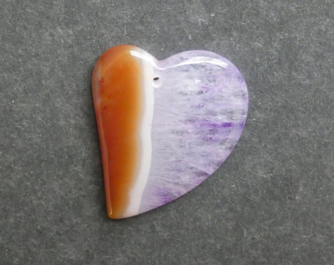 41x36mm Natural Crackle Agate Pendant, Gemstone Pendant, Purple & Orange, Dyed, Large Heart Pendant, One of a Kind, Only One Available