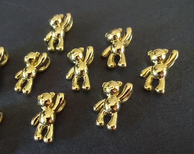 14x8mm 16K Gold Plated Brass Bear Charm, Hanging Bear With 4x2mm Hole, Shiny Gold Bear Pendant, Cute Teddy Bear Charm, Gold Jewelry Charm