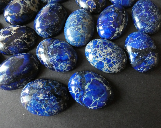 30x22mm Regalite Cabochon, Dyed Oval Cabochon, Polished Regalite Stone, Blue and White Stone Designer Cab, Large Gemstone Cab, Undrilled,