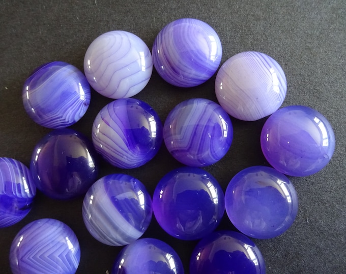 14mm Natural Striped Agate Gemstone Cabochon, Dyed Round Cabochon, Polished Agate, Purple Cabochon, Natural Stone, Purple Agate, Striped