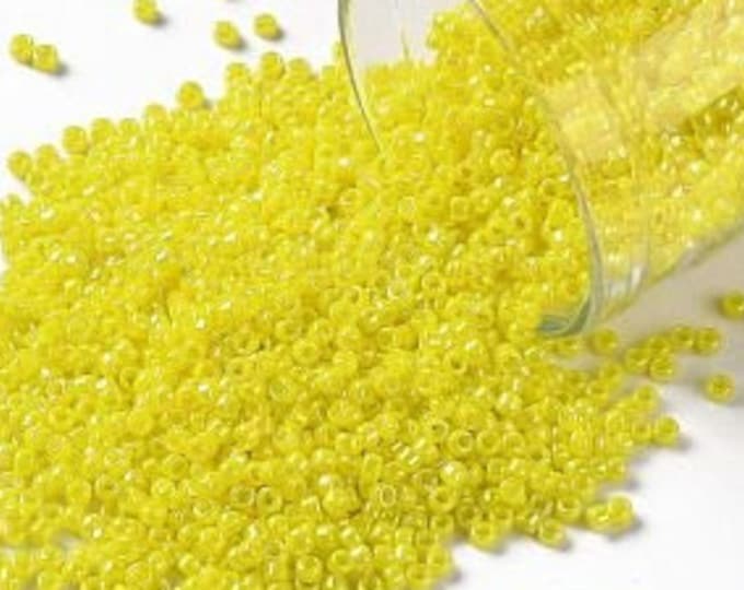 15/0 Toho Seed Beads, Opaque AB Dandelion (402), 10 grams, About 3000 Round Seed Beads, 1.5mm with .7mm Hole, AB Finish