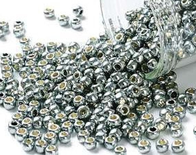 8/0 Toho Seed Beads, PermaFinish Silver Grey Metallic (PF565), 10 grams, About 222 Round Seed Beads, 3mm with 1mm Hole, PermaFinish