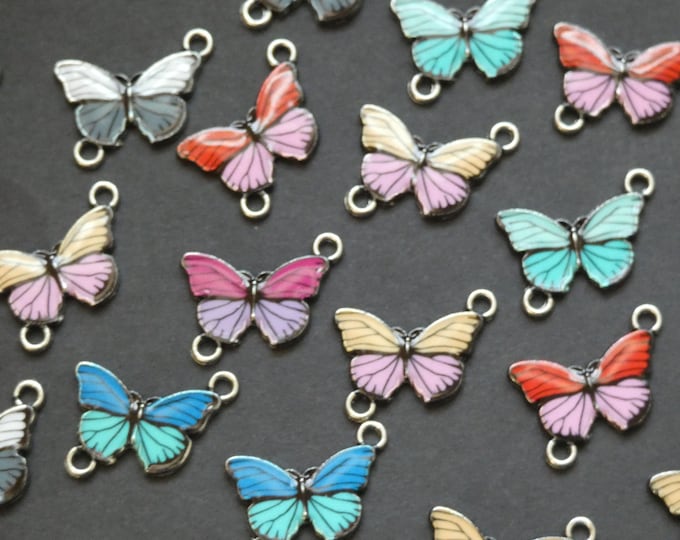 10 PACK of 20.5mm Mixed Color Butterfly Link Beads, Alloy Enamel Links, Multicolor Charms, Animal, Cute Butterfly, Rainbow, Colorful