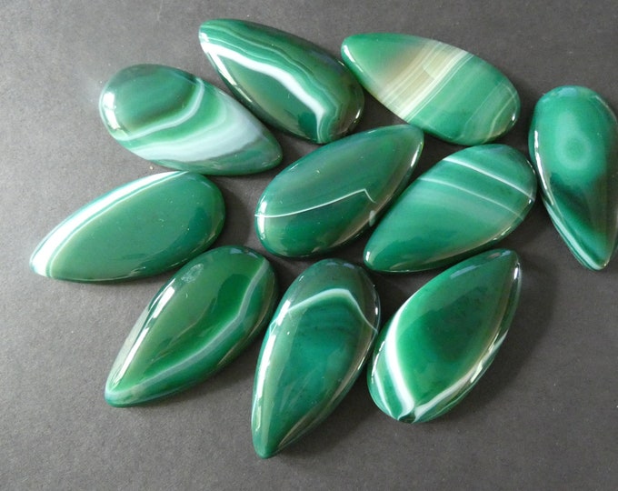 49x24mm Natural Agate Cabochon, Dyed, Teardrop Shape, Polished Gem, Green Striped Agate, Gemstone, Natural Stone, 49x24x8mm, Extra Large