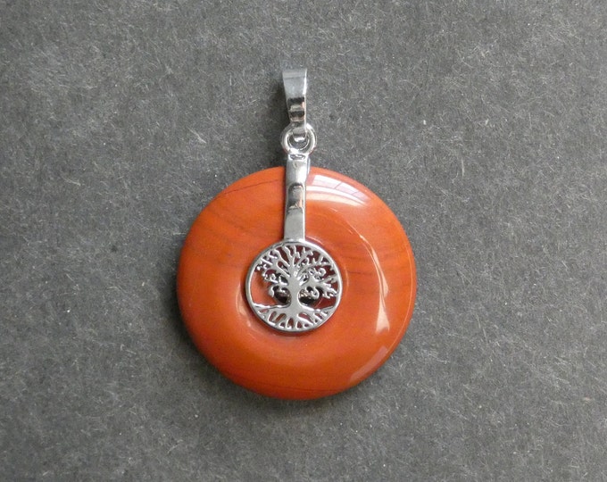 35x30mm Natural Red Agate Pendant, with Platinum Tone Brass Findings, Tree of Life Pendant, One of a Kind, Red, Unique Gemstone Pendant