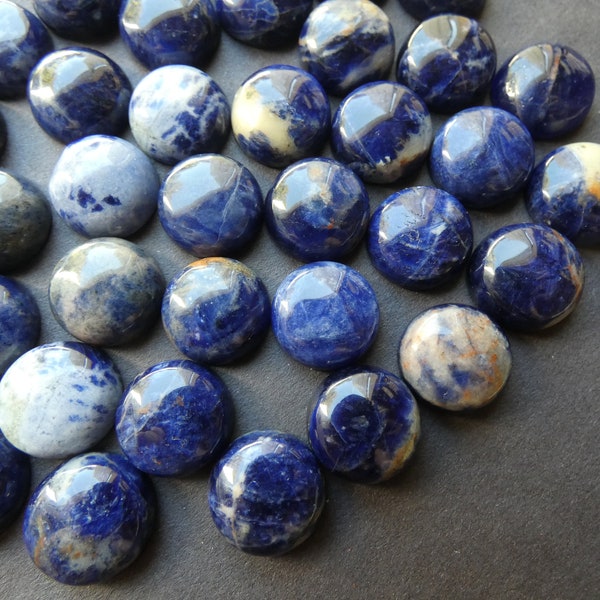 14mm Natural Sodalite Cabochon, Dome Cabochon, Polished Stone, Deep Blue & White Stone Cabochon, Natural Gemstone, Swirled Spotted Stone