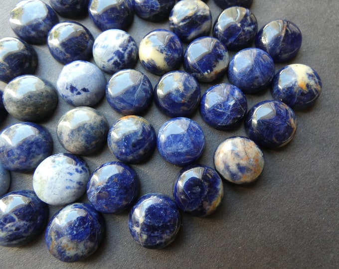 14mm Natural Sodalite Cabochon, Dome Cabochon, Polished Stone, Deep Blue & White Stone Cabochon, Natural Gemstone, Swirled Spotted Stone