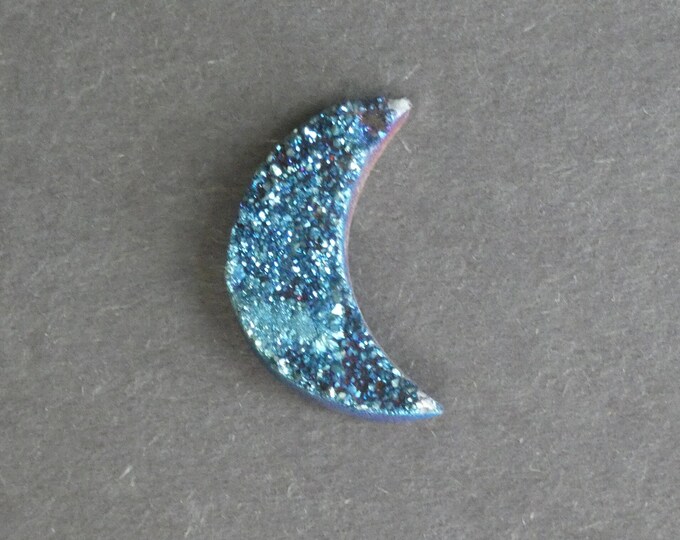 26x16mm Electroplated Natural Druzy Crystal Cabochon, Moon, Blue, One of a Kind, Only One Available, Unique Moon Stone, Gemstone Cabochon