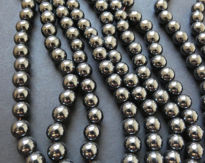 15 Inches 8mm Synthetic Hematite Ball Beads, About 48 Beads, Silver 8mm Ball Bead, Silver, Bright, Hemalike, Non Magnetic, Metallic Bead