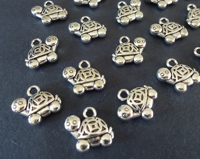 10 PACK of 15mm Turtle Pendant, Tibetan Style Pendant, Metal Turtle Pendant, Silver Tortoise Pendant, Silver Metal Pendant, Turtle Charm