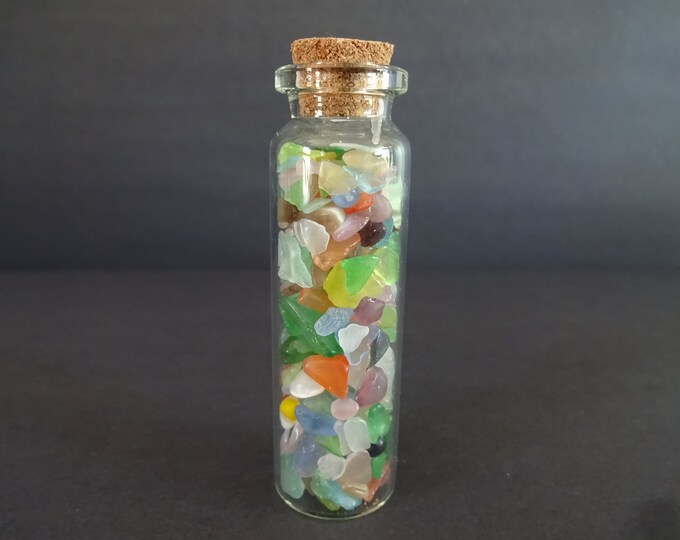 Glass Crystal Chip Jar with Cat Eye, Mixed Color Gemstone, 22x71mm Glass Jar, Decoration or Pendant Piece, Cork Stopper, Wishing Bottle