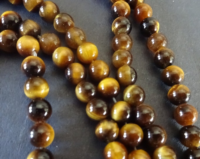 7 Inch 6mm Natural Tigereye Ball Bead Strand, About 30 Tiger Eye Gemstones Balls, Natural Polished Drilled Stones, Tiger's Eye, Brown