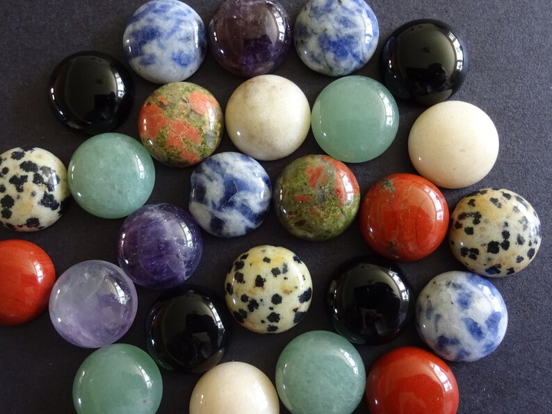 Set of 5 Round 15mm Gemstone Cabochons Mixed Lot 15x5-7mm - Etsy
