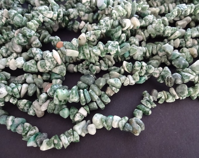 33 Inch 5-11mm Natural Green Spot Stone Beads, About 200-300 Beads, Spotted Green Gemstone, Stone Nugget Beads, Polished, Drilled Gems