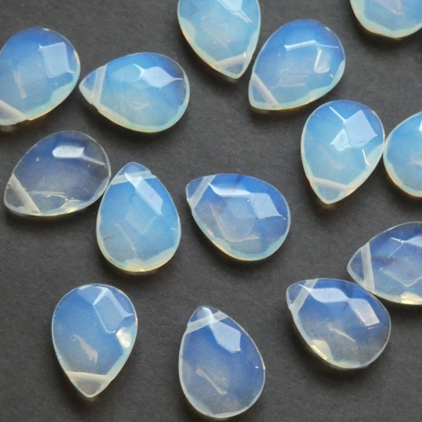 18x13mm Faceted Drilled Opalite Gemstone, Teardrop Charm, Polished Gemstone Pendant, White & Clear Gem, Translucent Stone