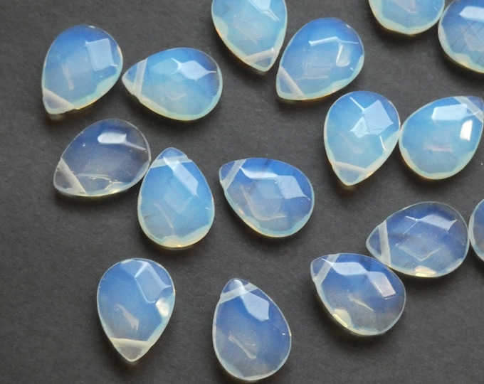 18x13mm Faceted Drilled Opalite Gemstone, Teardrop Charm, Polished Gemstone Pendant, White & Clear Gem, Translucent Stone