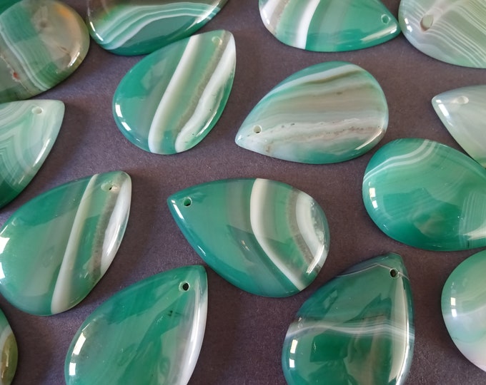 40-44.4mm Natural Crackle Quartz Pendant, Dyed, Teardrop, Drilled Cab, Polished, Gemstone Jewelry Drop Pendant, 2mm Hole, Green Quartz