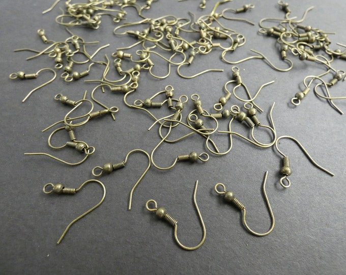 100 PIECE PACK 19mm Brass Earring Hooks, Fishhook Earrings, .7mm Pin, 1.5 mm Hole, Antiqued Bronze Color, Earring Making, Basic Ear Hook