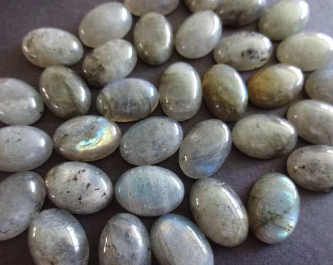 14x10mm Natural Labradorite Cabochon, Oval Gemstone, Polished Gem, Cool Gemstone, Unique Stone, Translucent, Gray, Teal Sheen, Gray and Blue