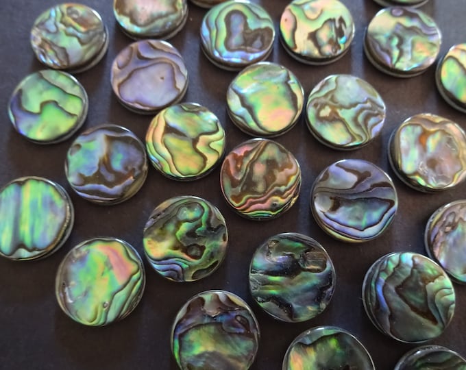 15mm Natural Shell Cabochons, Flat Round Seashell Cabs, Abalone & Paua, Green and Blue, Round Shell Cab, Beachy Freshwater Shell Jewelry