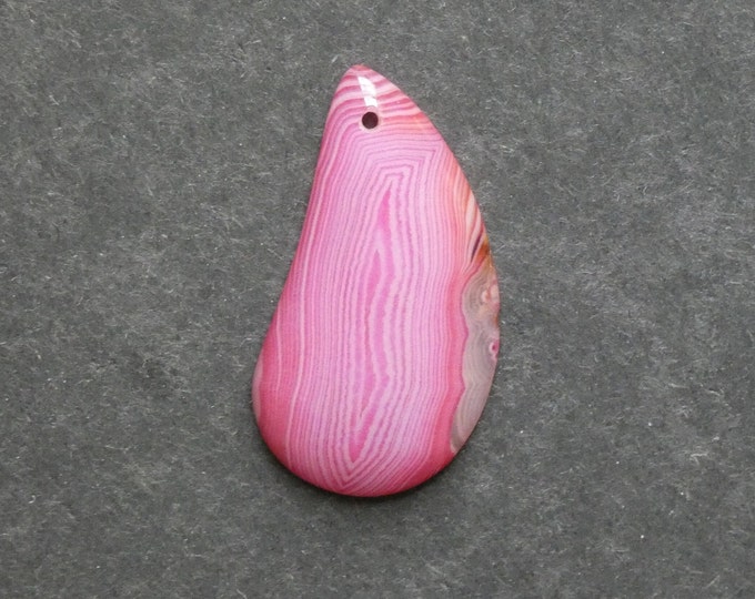 47x25mm Natural Agate Pendant, Gemstone Pendant, One of a Kind, Large Pendant, Pink & White, Dyed, Only One Available, Unique Agate Stone