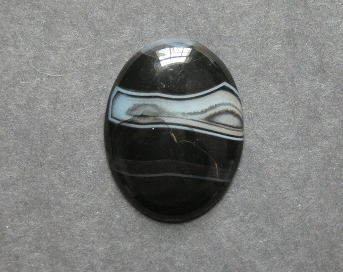 40x30mm Natural Striped Agate Cabochon, Gemstone Cabochon, One of a Kind, Black & White, Dyed, Natural Banded Agate Cabochon, Unique Stone