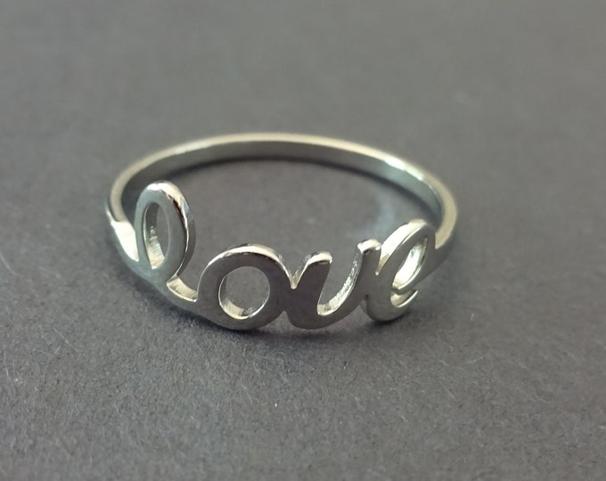 Stainless Steel Love Ring, Silver Ring With Love Text, Minimalist Simple Love Band, Sizes 7-10, Chic Fashion Ring, Promise Ring For Her