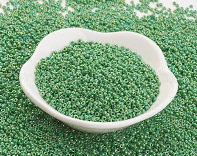 11/0 Toho Seed Beads, Opaque AB Mint Green (407), 10 grams, About 900 Round Seed Beads, 2x1.5mm with .5mm Hole, AB Finish