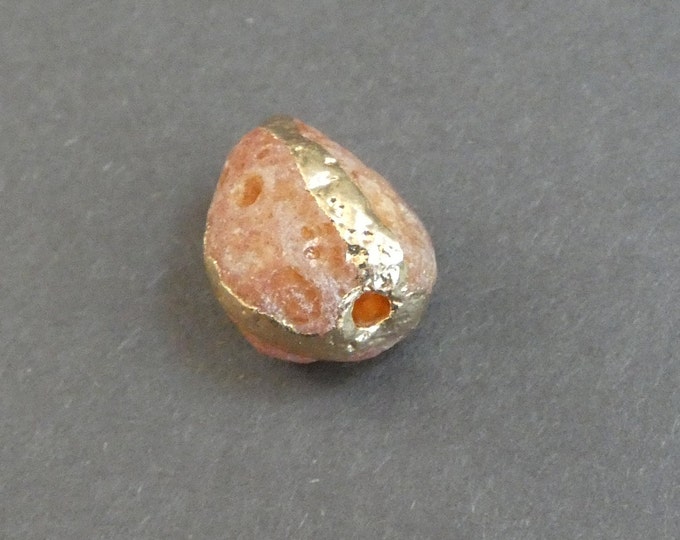 20x17x14mm Natural Gemstone Bead with Light Gold Brass Findings, One of a Kind, Gemstone Nugget, Only One Available, Orange Gemstone Bead