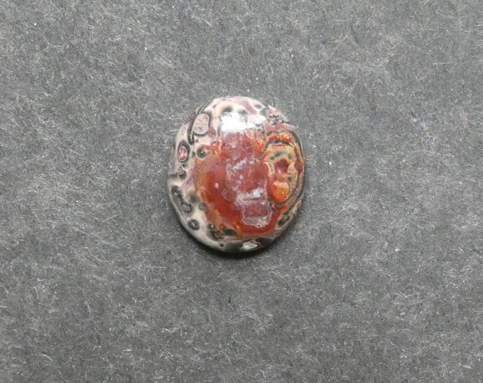 17x15mm Natural Leopardskin Jasper Cabochon, Beige and Red, Small Oval, One of a Kind, Only One Available, Unique Gemstone Cabochon