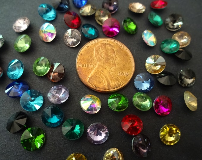 PACK OF 6x3mm Rivoli Rhinestone Glass Cabochons, Faceted Cabs, Pointed Backs, Mixed Colors, Glass Round Rhinestone Cabochons, Mixed Lot