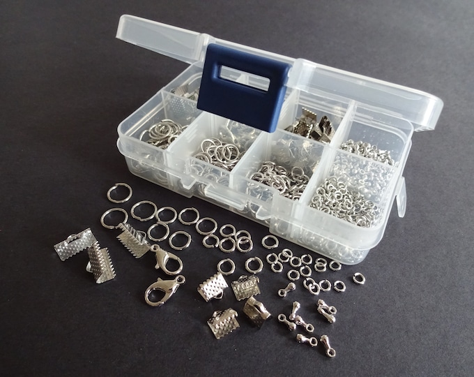 Mixed Jewelry Making Finding Kit, Metal Findings, Jump Rings, Lobster Claw Clasps, Silver Color, Mixed Lot, With Organizer