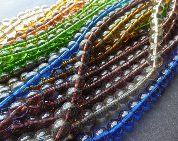 5 Pack 10mm Transparent Glass Ball Bead Strands, About 30 Beads Per Strand, 10mm Round, Classic Basic Bead, Rainbow Bead Lot, Mixed Colors