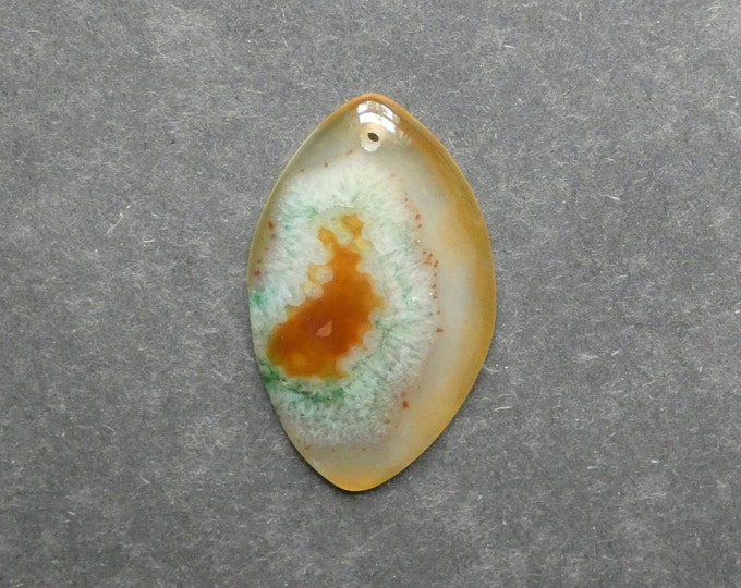 52x31mm Natural Crackle Agate Pendant, Gemstone Pendant, Green and Yellow, Dyed, One of a Kind, Only One Available, Polished Agate Stone