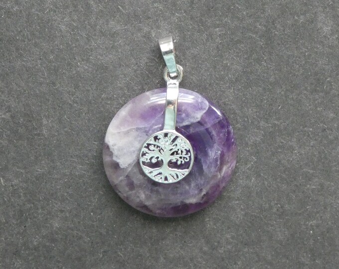 35x30mm Natural Amethyst Pendant, with Platinum Tone Brass Findings, Tree of Life Pendant, One of a Kind, Purple, Amethyst Charm, Unique