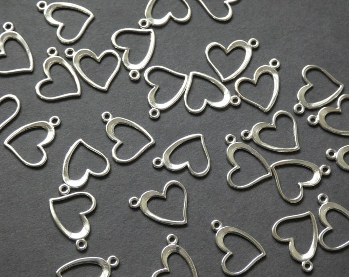 50 Pack 15mm Metal Heart Charm, Silver Heart Pendant, Silver Metal Heart Charm, Pack of Heart Charms, Platinum Heart Charms, Heart Focal