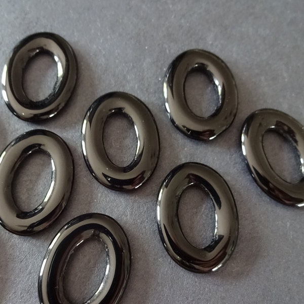 23x17mm Natural Black Agate Linking Rings, Dyed & Heated, Oval Stone Ring, Large 14mm Hole, Polished Gem, Natural Stone Loops, Gem Beads