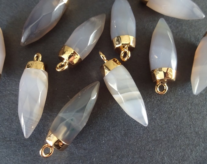 25-27mm Natural Gray Agate Pendant, Brass Finding, Faceted Bullet, Polished, Gemstone Jewelry Pendant, Gold Color Metal, Crystal Charm
