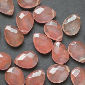 18x13mm  Pink Cherry Glass Cabochon, Faceted, Teardrop Cabochon, Polished Gem, Pink Gemstone Teardrop Cab, Polished, Cherry Glass Quartz