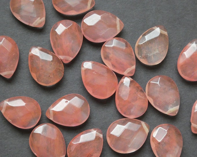 18x13mm  Pink Cherry Glass Cabochon, Faceted, Teardrop Cabochon, Polished Gem, Pink Gemstone Teardrop Cab, Polished, Cherry Glass Quartz