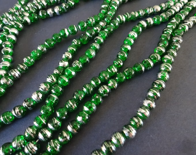 6mm Glass Ball Bead Strands, Drawbench Style, About 140 Beads, 30 Inch Strand,  Green and Silver Color, Christmas, LIMITED SUPPLY, Hot Deal!