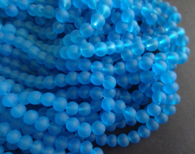 8mm Teal Glass Frosted Ball Bead Strand, About 105 Beads Per Strand, Round, 31 Inch Strand, Transparent, Blue Round Bead, Beading Supplies