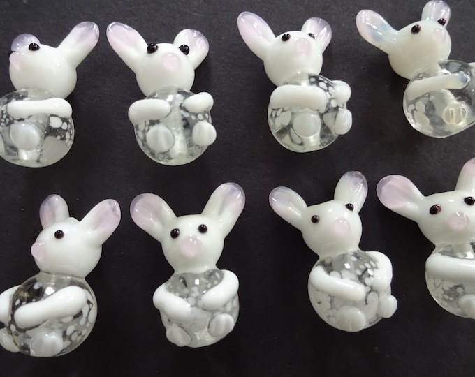 25-28mm Handmade Lampwork Glass Bunny Bead, White Rabbit Bead, Glass Bead, Easter Bead, Easter Bunny, Springtime Bunny Drilled Bead