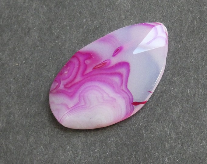 44x26x6mm Natural Agate Cabochon, Faceted Agate Cab, Pink, Dyed, One of a Kind, Gemstone Cabochon, Only One Available, Unique Agate Nugget