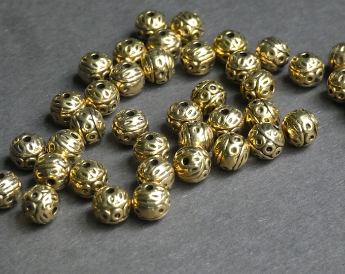 20 PACK 8mm Round Textured Round Metal Beads, Metal Spacers, Round Bead, 1mm Hole, Textured Bead, Antique Gold Color, Etched Metal Ball Bead