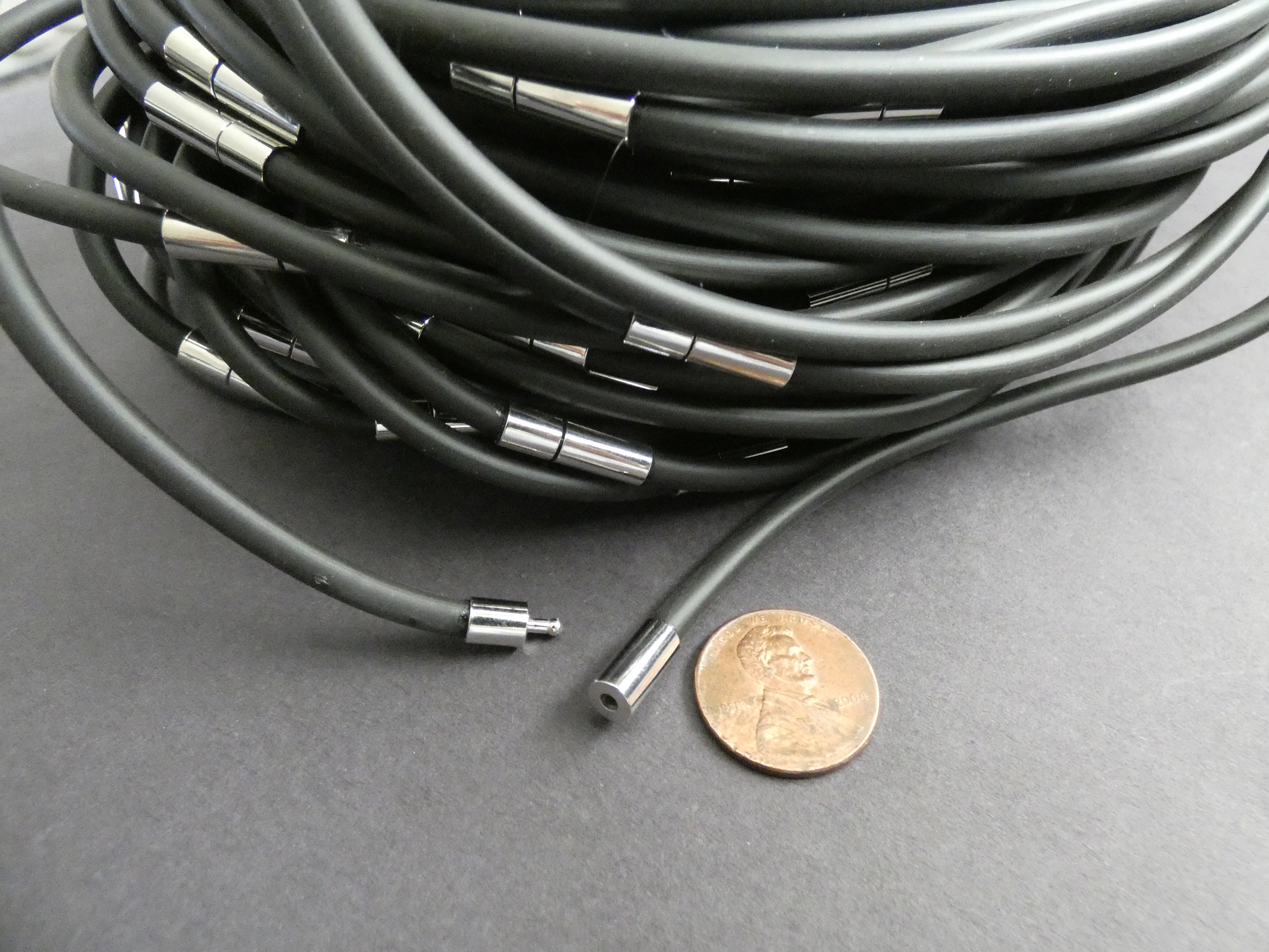 18 Inch Rubber & Brass Necklace Cord, Basic Black and Silver Cords