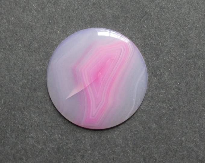 37mm Natural Striped Agate Cabochon, Flat Round, Pink, Dyed & Heated, One of a Kind, As Seen in Image, Only One Available, Gemstone Cabochon