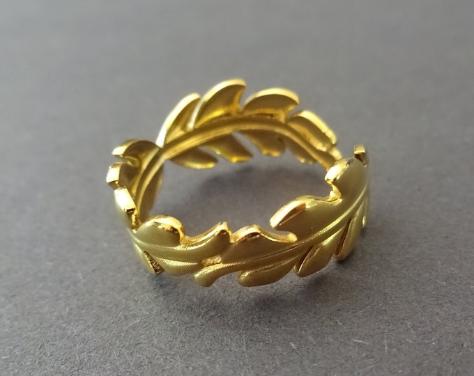Adjustable Leaf Ring, Gold Color Leaf Design Band, Resizable Ring, Elegant Shiny Metal Band, Olive Branch Ring, Nature Leaves Ring